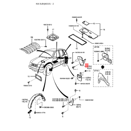 Пистон (клипса) 0K019-50232 Mobis - 0K01950232 - схема с каталога 2, 0LBVJA0101 0K01950232