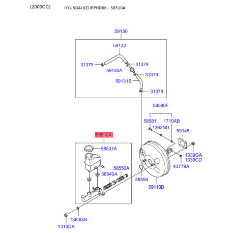 Цилиндр тормозной главный 58510-2H300 Mobis - 585102H300 - схема с каталога 58510A, KEURPHD06 585102H300