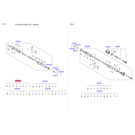 Дампер кит левый 49504-3KA20 Mobis - 495043KA20 - схема с каталога 49504L, KHMJPTG05 495043KA20