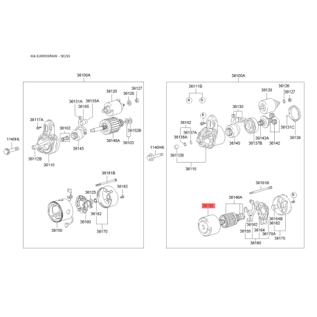Корпус стартера 36160-02550 Mobis - 3616002550 - схема с каталога 36150, EURM30PA99 3616002550