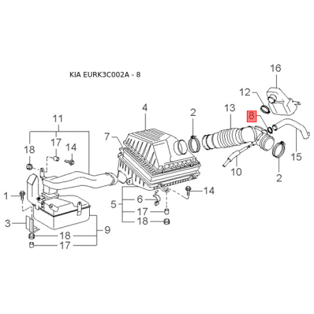 Кулак задній лівий 52710-38700 Mobis - 5271038700 - схема з каталогу 8, EURK3C002A 5271038700