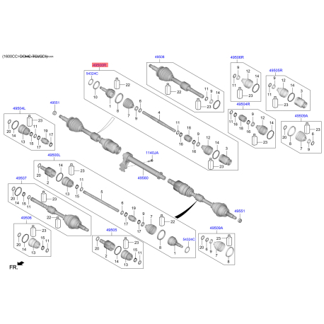 Полуось (приводной вал) правая 49501-F2100 Mobis - 49501F2100 - схема с каталога 49500R, KHMAPJ317 49501F2100