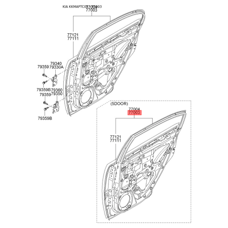 Дверь, кузов 77003-1G220 Mobis - 770031G220 - схема с каталога 77003, KKMAPTC05 770031G220