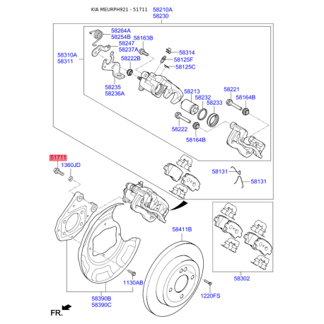 Болт кріплення гальмівного супорта 51757-2D000 Mobis - 517572D000 - схема з каталогу 51711, MEURPH921 517572D000