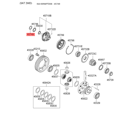 Шайба упорная АКПП 45749-3A200 Mobis - 457493A200 - схема с каталога 45749, KKMAPTD08 457493A200