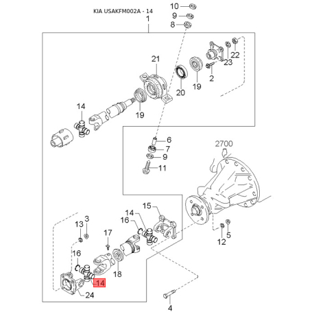 Подшипник игольчатый КПП 0K011-17254 Mobis - 0K01117254 - схема с каталога 14, USAKFM002A 0K01117254