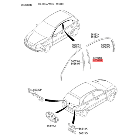 Облицовка / защитная накладка, боковина левая 86381-1G001 Mobis - 863811G001 - схема с каталога 86381H, KKMAPTC05 863811G001