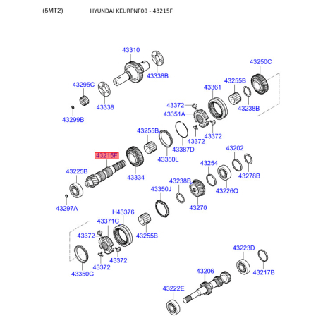 Вал вторичный МКПП 43215-24333 Mobis - 4321524333 - схема с каталога 43215F, KEURPNF08 4321524333