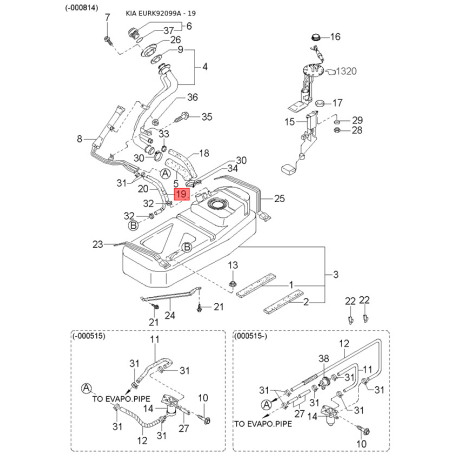 Бачок расширительный 0K011-15350E Mobis - 0K01115350E - схема с каталога 19, EURK92099A 0K01115350E