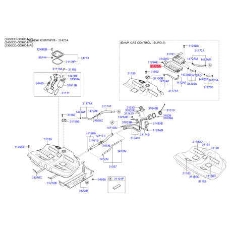 Кронштейн, топливопровод 31425-3K200 Mobis - 314253K200 - схема с каталога 31425A, KEURPNF08 314253K200