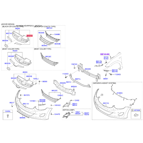 Кронштейн, буфер левый 86352-3X200 Mobis - 863523X200 - схема с каталога 86371H, KEURPSD11 863523X200