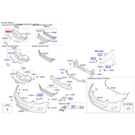 Кронштейн, буфер правий 86353-3X200 Mobis - 863533X200 - схема з каталогу 86371K, KEURPSD11 863533X200