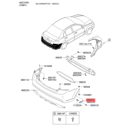 Кронштейн, буфер лівий 86655-1G001 Mobis - 866551G001 - схема з каталогу 86655L, KKMAPTC05 866551G001