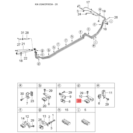 Топливопровод 31335-38100 Mobis - 3133538100 - схема с каталога 20, USAK3F003A 3133538100