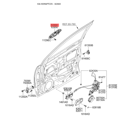 Ручка двери правая 82660-1G000 Mobis - 826601G000 - схема с каталога 82660, KKMAPTC05 826601G000
