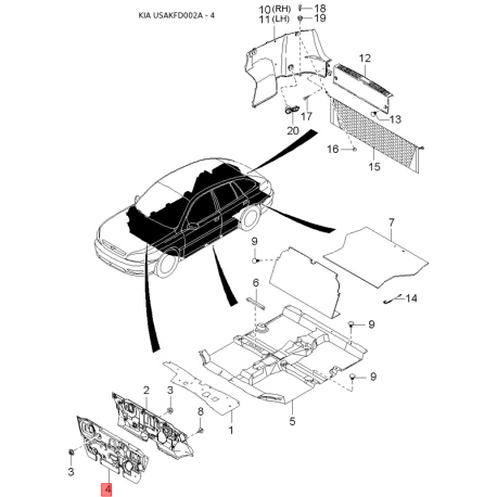 Центральна консоль комплектуючи 84676-FD100BT Mobis - 84676FD100BT - схема з каталогу 4, USAKFD002A 84676FD100BT