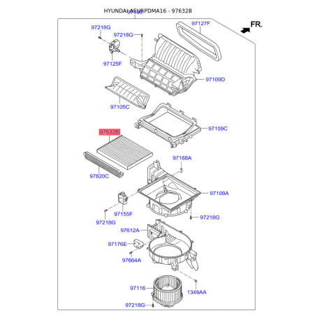 Фільтр салону 3SF79-AQ000 Mobis - 3SF79AQ000 - схема з каталогу 97632B, AEURPDMA16 3SF79AQ000