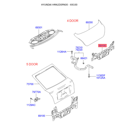 Лонжерон пола багажника 69100-2D010 Mobis - 691002D010 - схема с каталога 69100, HMA2D0PA00 691002D010