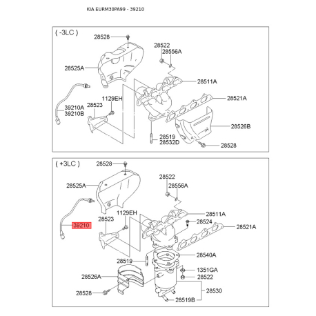 Датчик кисню (лямбда-зонд) 39210-33340 Mobis - 3921033340 - схема з каталогу 39210, EURM30PA99 3921033340