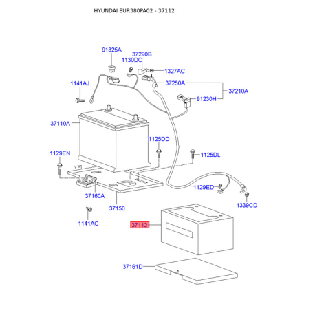 Кріплення акумулятора 37112-38100 Mobis - 3711238100 - схема з каталогу 37112, EUR380PA02 3711238100