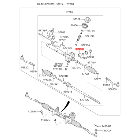 Упор (подпятник, пробка) регулировки рулевого механизма 57715-4L100 Mobis - 577154L100 - схема с каталога 57715, REURPDXR15 577154L100