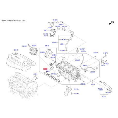 Прокладка впускного колектора 28312-2GTA0 Mobis - 283122GTA0 - схема з каталогу 35101, KKMAPD919 283122GTA0