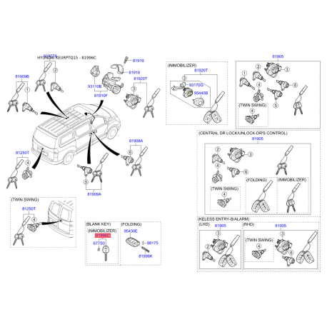 Ключ (вставка) двери в брелок 81996-2H010 Mobis - 819962H010 - схема с каталога 81996C, KEURPTQ15 819962H010