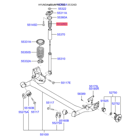 Буфер (отбойник) амортизатора 55326-1E000 Mobis - 553261E000 - схема с каталога 55326D, TEURPMCT06 553261E000