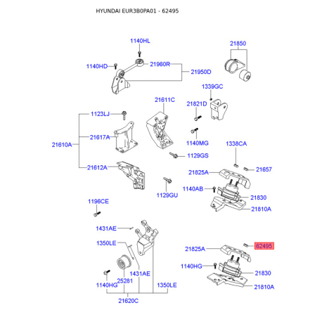 Гайка поперечной балки, сайлентблока 62495-36000 Mobis - 6249536000 - схема с каталога 62495, EUR3B0PA01 6249536000