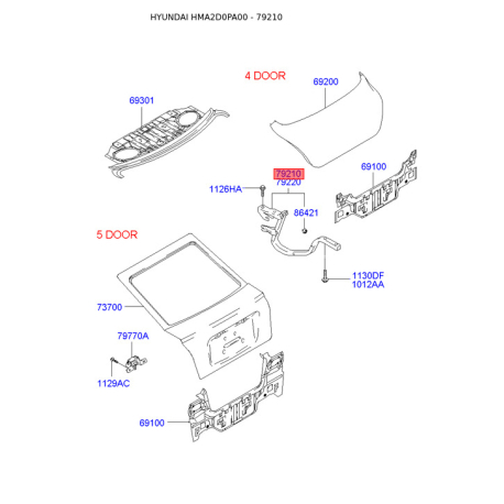 Петля двери задка (крышки багажника) левая 79210-2D000 Mobis - 792102D000 - схема с каталога 79210, HMA2D0PA00 792102D000