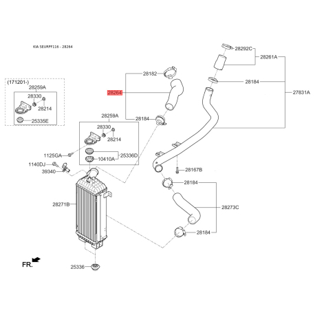 Рукав воздухозаборника, воздушный фильтр 28274-2A440 Mobis - 282742A440 - схема с каталога 28264, SEURPF116 282742A440