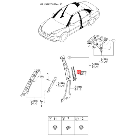 Трубопровід гальмівного приводу задній лівий 31360-FD000 Mobis - 31360FD000 - схема з каталогу 13, USAKFD002A 31360FD000