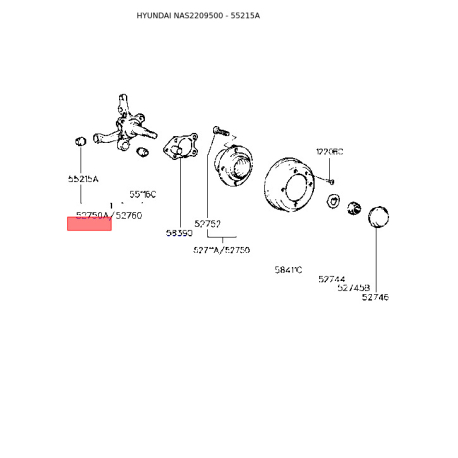 Сайлентблок важеля підвіски 55215-22000 Mobis - 5521522000 - схема з каталогу 55215A, NAS2209500 5521522000