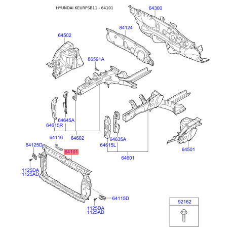 Облицовка передка (передняя панель, морда) 64101-1R360 Mobis - 641011R360 - схема с каталога 64101, KEURPSB11 641011R360