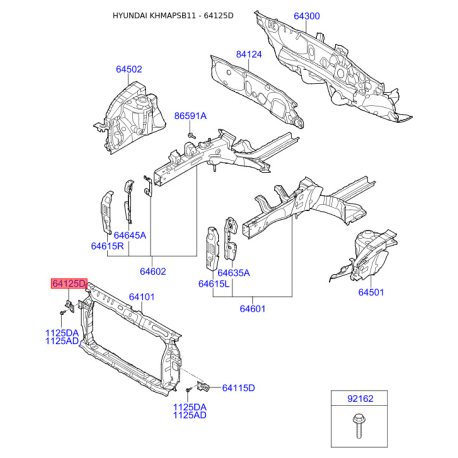 Кронштейн, облицювання радіатора правий 64125-1R000 Mobis - 641251R000 - схема з каталогу 64125D, KHMAPSB11 641251R000