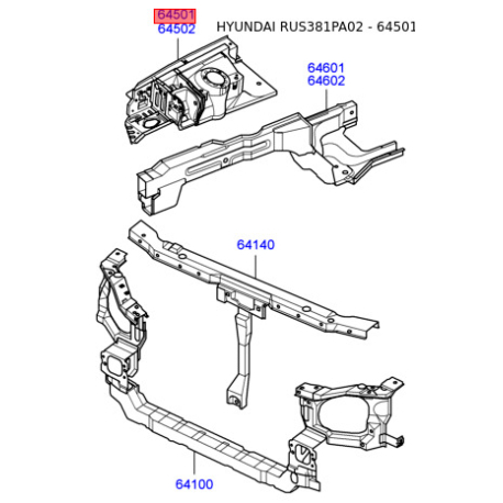 Брызговик передний без лонжерона левый 64501-3D100 Mobis - 645013D100 - схема с каталога 64501, RUS381PA02 645013D100