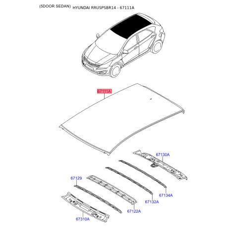 Дах (частина кузова, панель) 67111-4L200 Mobis - 671114L200 - схема з каталогу 67111A, RRUSPSBR14 671114L200