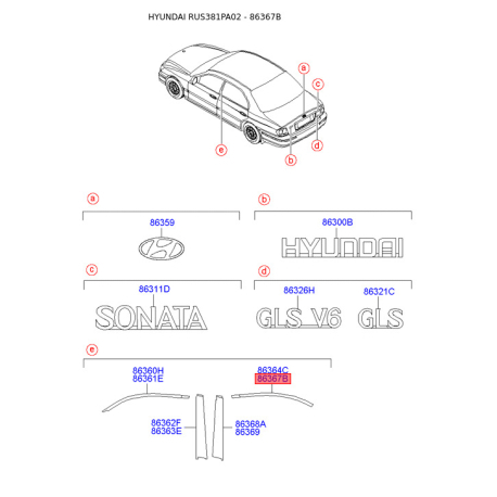 Облицювання / захисна накладка, бічне скло праве 86367-38001 Mobis - 8636738001 - схема з каталогу 86367B, RUS381PA02 8636738001