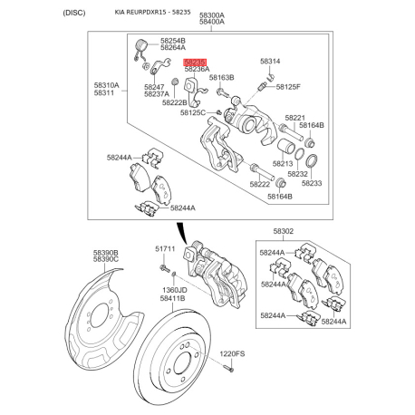 Рычаг верхний (планка разводки) колодок стояночного тормоза левый 58235-0U000 Mobis - 582350U000 - схема с каталога 58235 582350U000