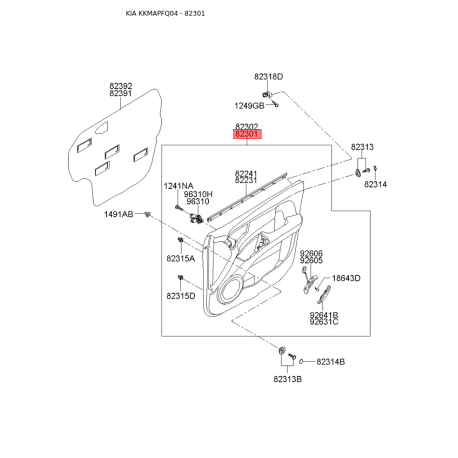 Обивка (накладка) салона левая 82301-1F071AGL Mobis - 823011F071AGL - схема с каталога 82301, KKMAPFQ04 823011F071AGL