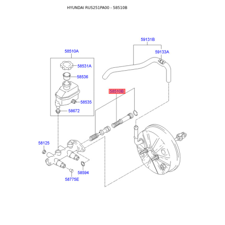 Ремкомплект главного тормозного цилиндра 58510-29A00 Mobis - 5851029A00 - схема с каталога 58510B, RUS251PA00 5851029A00
