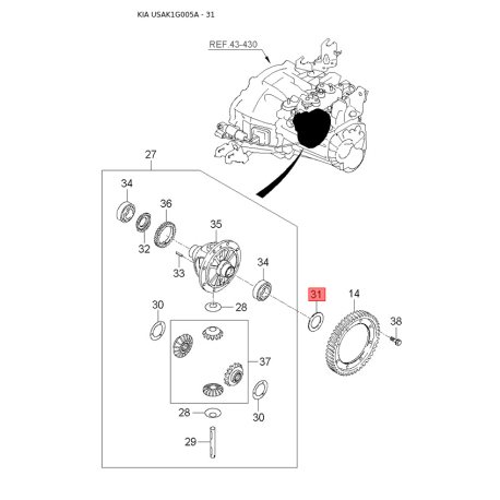 Шплинтовая пружина, топливный фильтр (термостат) 31159-38000 Mobis - 3115938000 - схема с каталога 31, USAK1G005A 3115938000