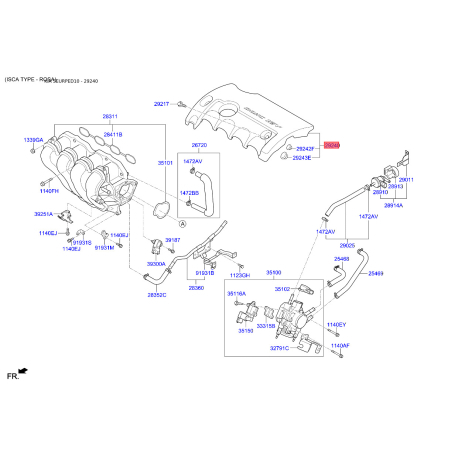 Крышка головки цилиндра 29240-23150 Mobis - 2924023150 - схема с каталога 29240, SEURPED10 2924023150