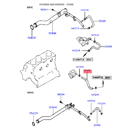 Патрубок дросельної заслінки 25468-35050 Mobis - 2546835050 - схема з каталогу 25468, NAS3409500 2546835050