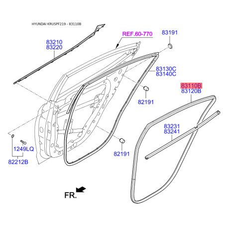 Ущільнення дверей ліве 83110-F20004X Mobis - 83110F20004X - схема з каталогу 83110B, KRUSPF219 83110F20004X