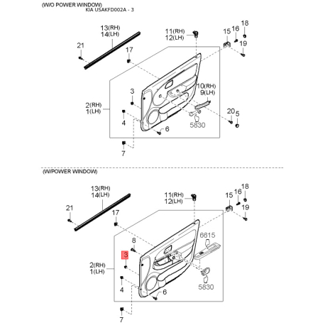 Зеркало наружное заднее левое 0K30A-69180C02 Mobis - 0K30A69180C02 - схема с каталога 3, USAKFD002A 0K30A69180C02