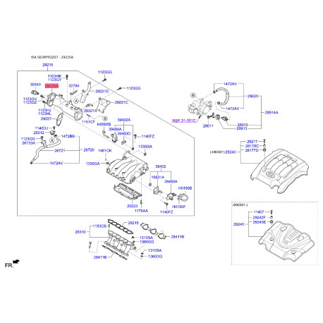 Колектор впускний 29225-37280 Mobis - 2922537280 - схема з каталогу 29225A, SEURPFQZ07 2922537280