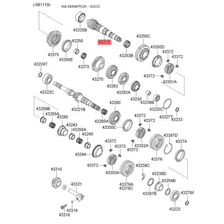 Вал вторичный МКПП 43215-23130 Mobis - 4321523130 - схема с каталога 43215, KKMAPTC05 4321523130