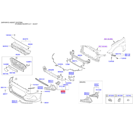 Фара денного освітлення ліва 92207-C1500 Mobis - 92207C1500 - схема з каталогу 92207, KEURPC117 92207C1500