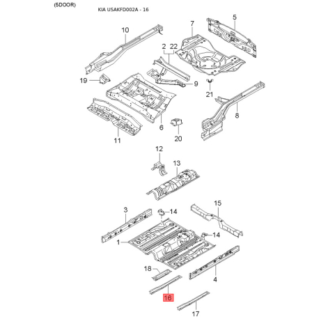 Болт кронштейна мотора 0K30A-39065A Mobis - 0K30A39065A - схема з каталогу 16, USAKFD002A 0K30A39065A